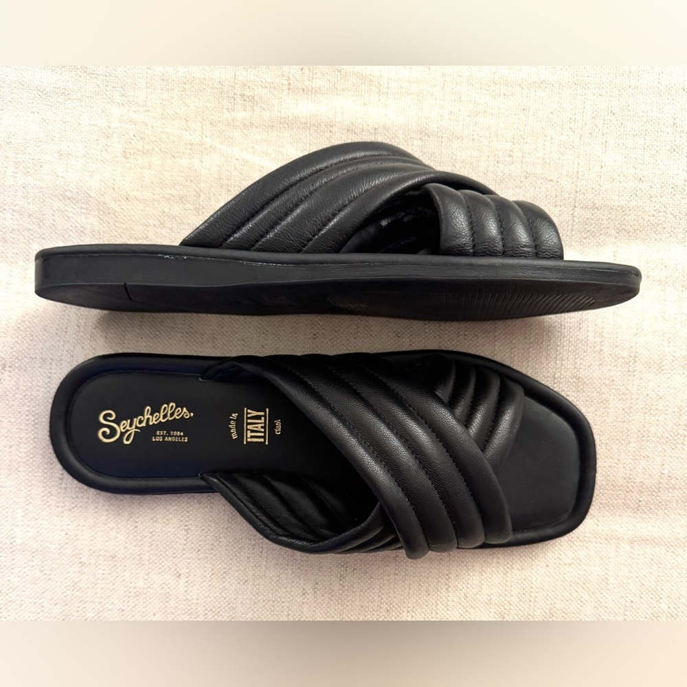 Seychelles Word for Word Slide Sandals in Black - Picture 2 of 7